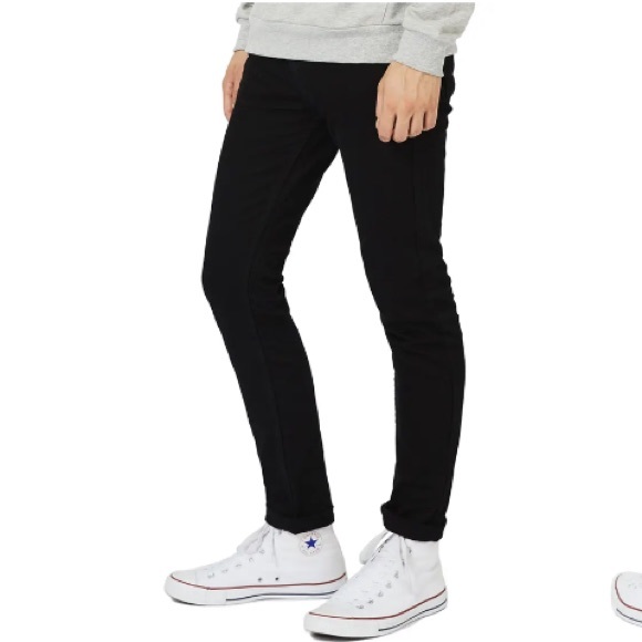 Top man stretch skinny fly button blue jeans: 28